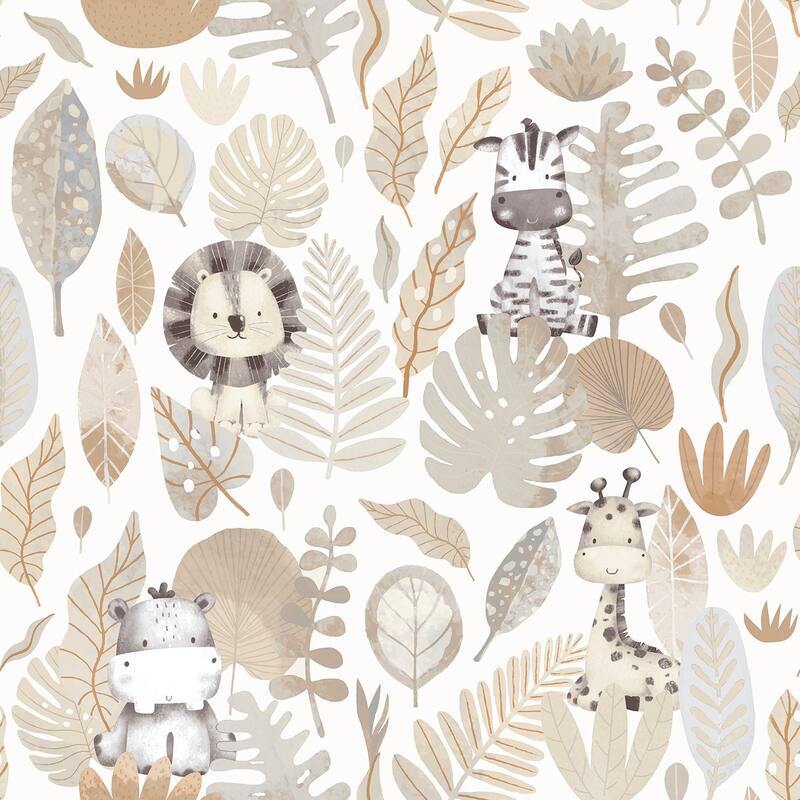 Galerie Wallcoverings Little Explorers 2 Savannah Jungle Non-woven Matte Wallpaper Roll - 33 feet x 21 inches - Grey