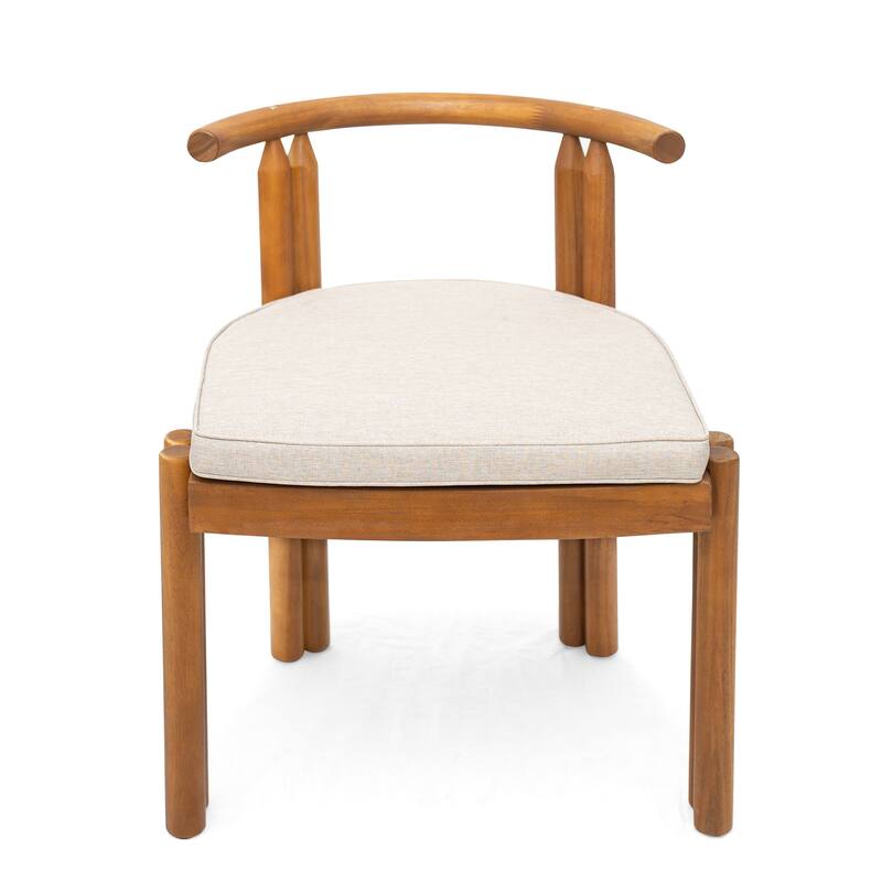 Roomfitters Outdoor Dining Set 7 Piece Solid Acacia Wood Table Armless Chairs Cushioned, Teak Beige