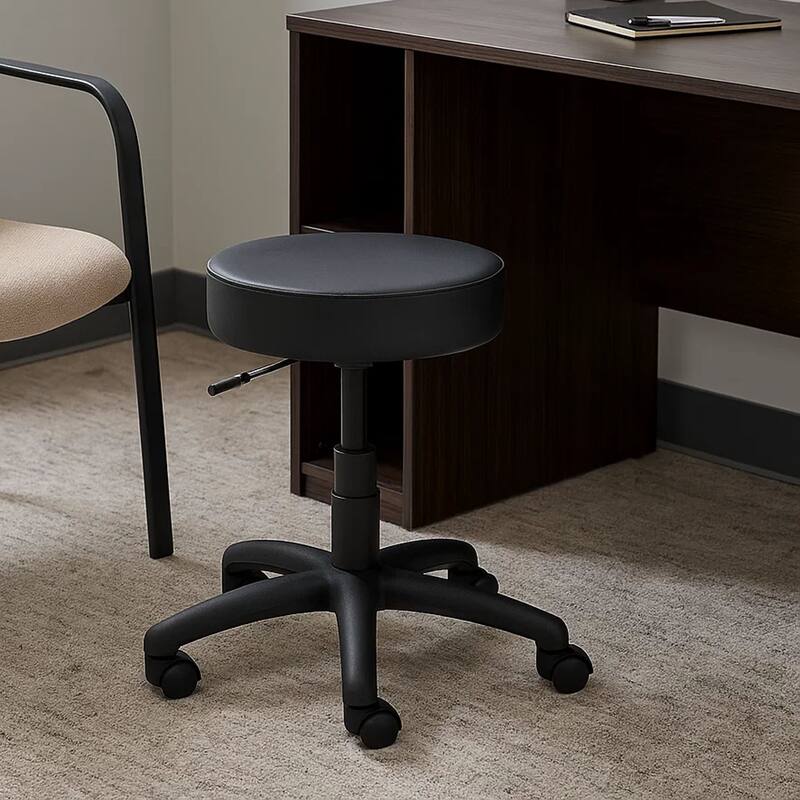 Swivel Stool with 18-23 Inch Adjustable Height, Round Black Vinyl Seat