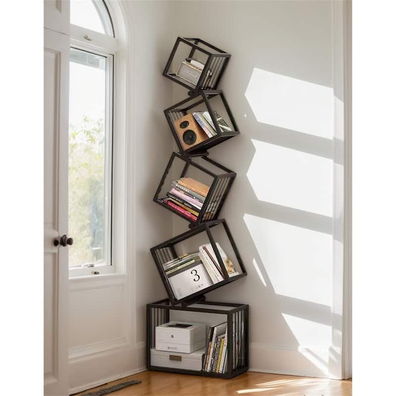 Multi-Tier Floor Shelf with Wall-Mounted Design for Storage and Display(Bear Weight:35kg) - Black