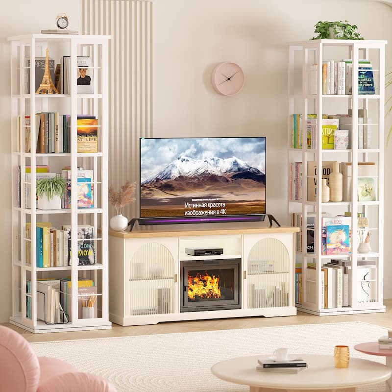 5-Tier Corner Rotating Bookshelf, 360 Display Wood Spinning Bookshelf, Floor Standing Bookcase Organizer Storage Rack