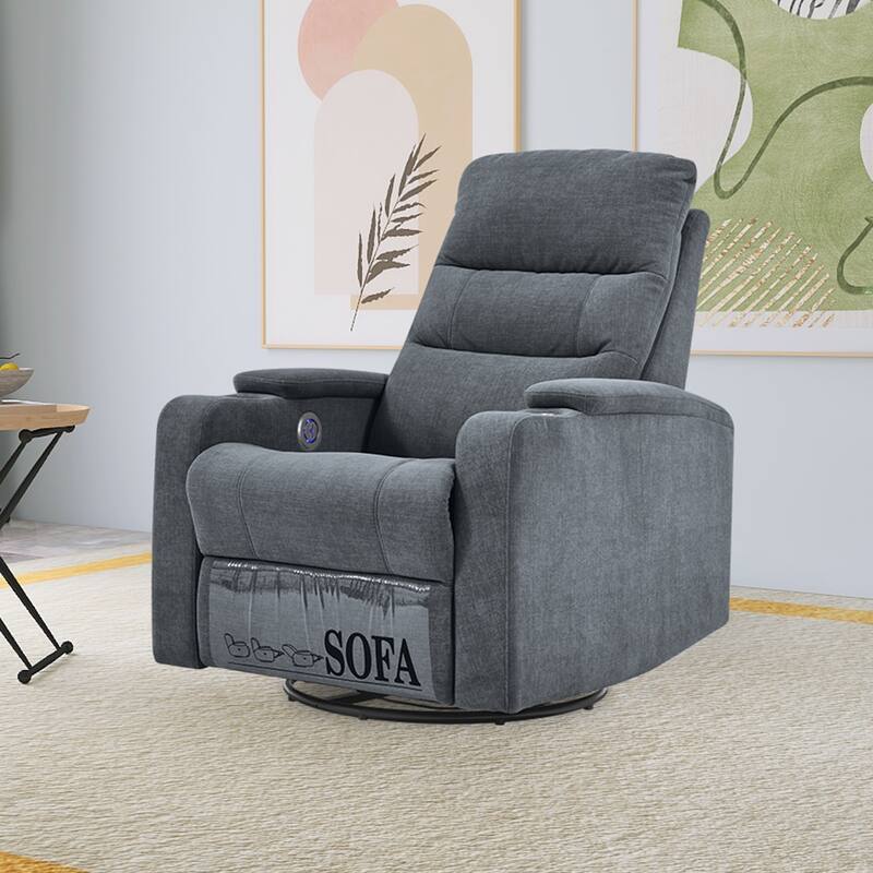 Swivel Rocking Recliner Sofa Chair With USB Charge Port & Cup Holder