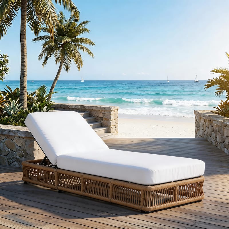 Adjustable Backrest Outdoor Chaise Lounge Chair Patio Pool Lounger - Brown Frame+Beige Cushion