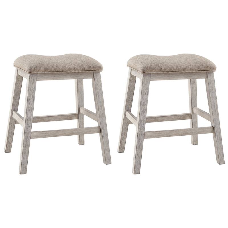 Fabric Upholstered Stool with Angled Legs, Set of 2, Beige