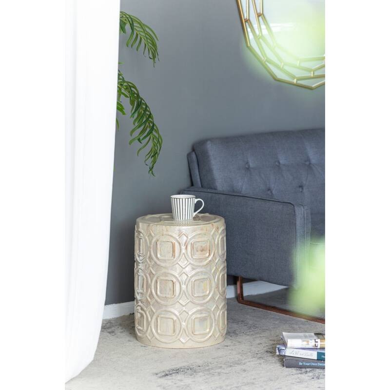 Geometric Overlapping Iridescent Ceramic Garden Stool - 19.5" - Beige