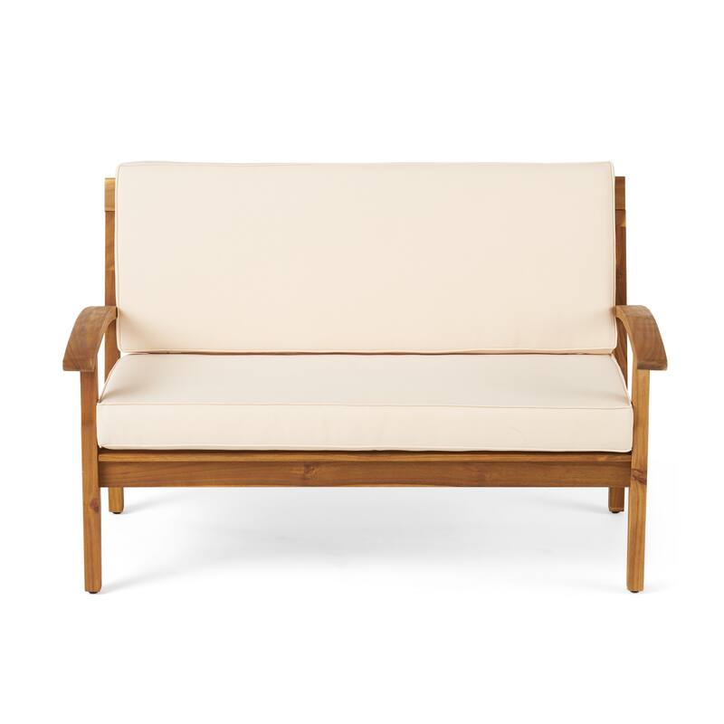 2 Piece Acacia Wood Chat Set with Coffee Table and Water Resistant Cushion