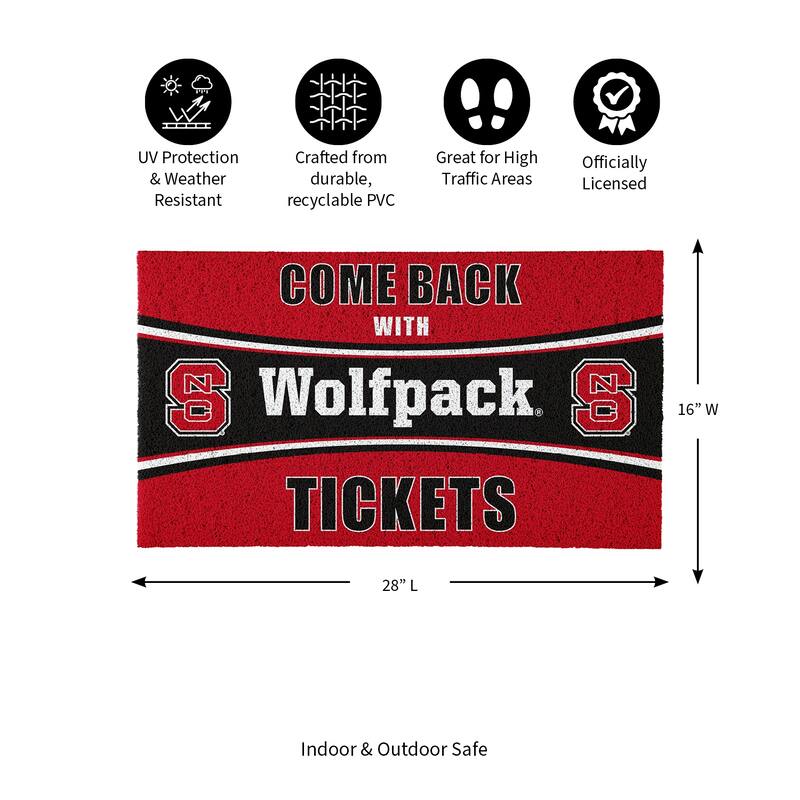 North Carolina State University 28 in. x 16 in. PVC "Come Back With Tickets" Trapper Door Mat