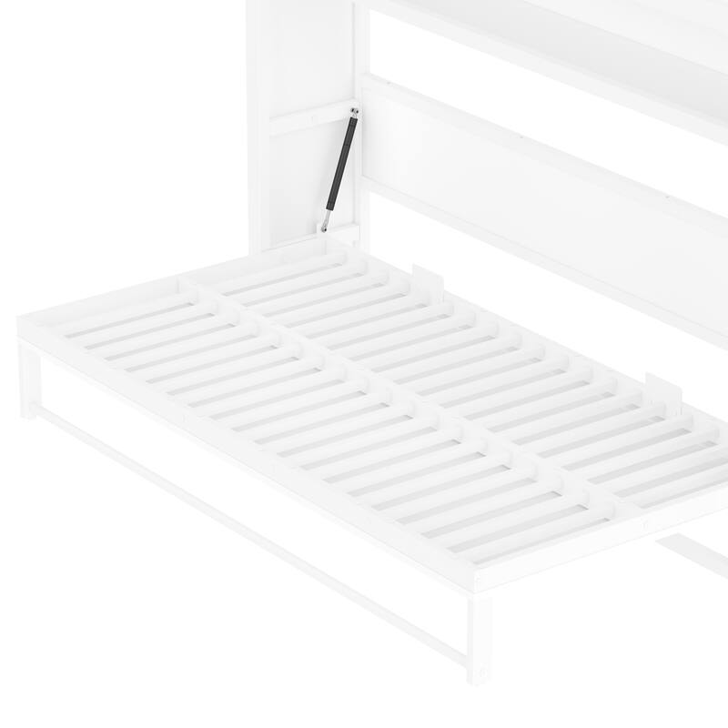Space-Saving Twin Size Foldable Wall Bed with Built-In Shelves, White