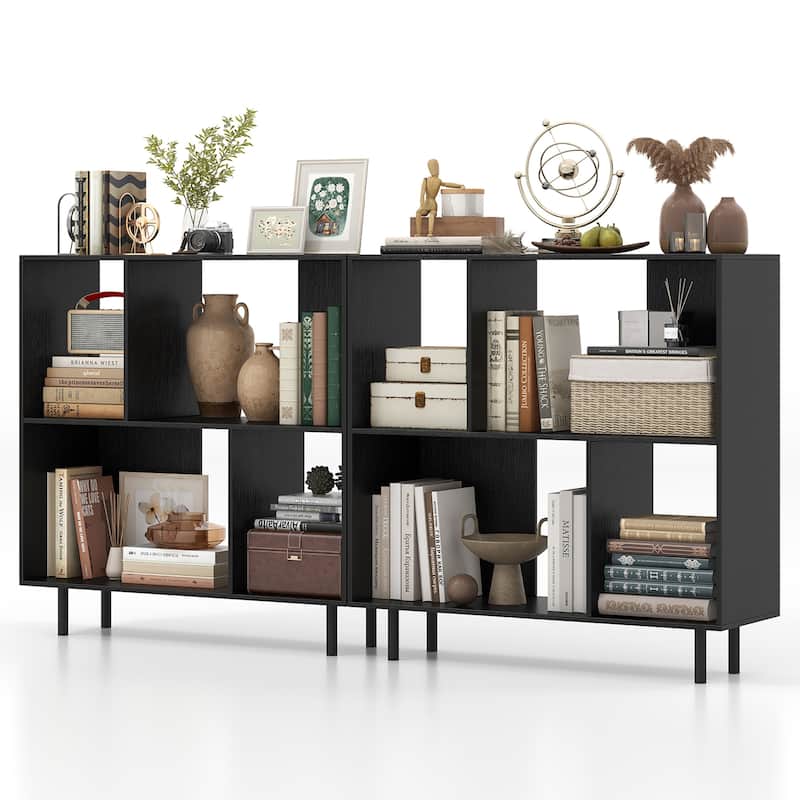 Gymax 2PCS 4 Cubby Open Bookcase 3-Tier Freestanding Bookshelf w/