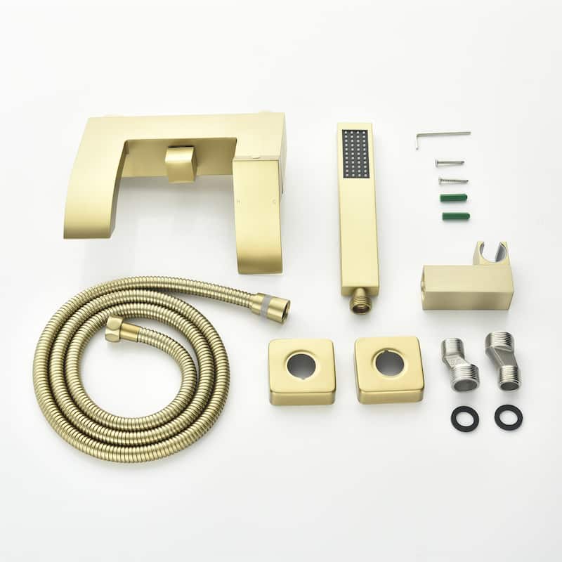 Waterfall Wall Mount Roamn Tub Faucet with Hand Shower Brass Single Handle Modern Bathtub Filler with Valve