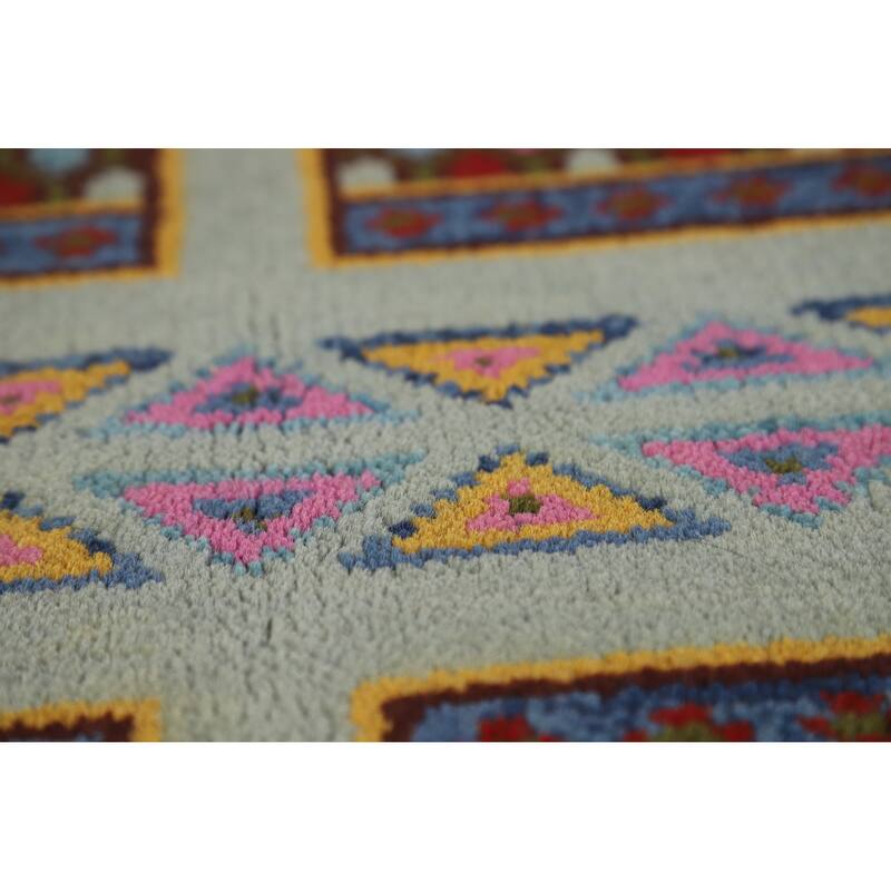 Hand Knotted Oriental 100% Wool Carpet Traditional Tribal Navy Blue & Blues Heriz (serapi) Runner Rug - 9' 7'' X 3' 10''
