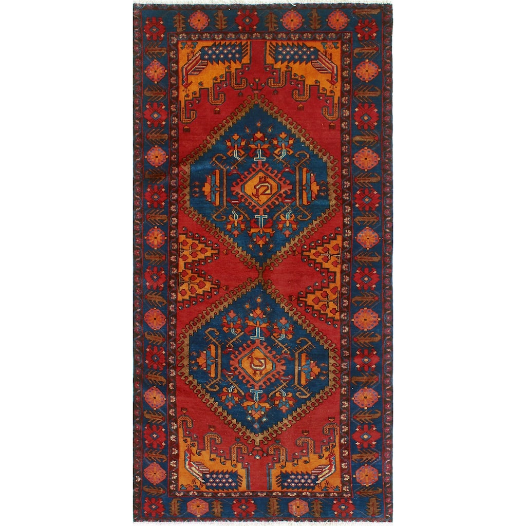 Fine Vintage Distressed Irvin Red/Navy Runner - 5'1" x 10'1"