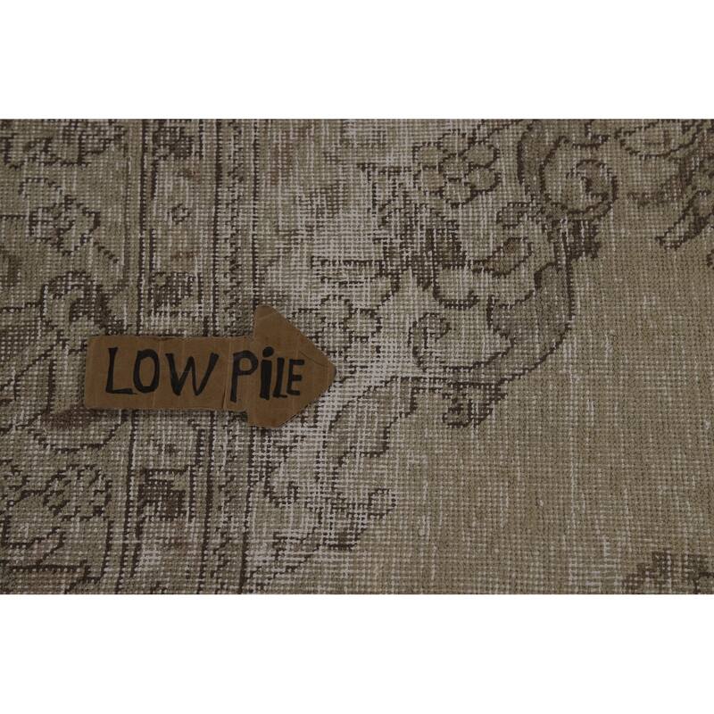 Distressed Tabriz Persian Area Rug Hand-Knotted Green Wool Carpet - 6'5" x 9'0"