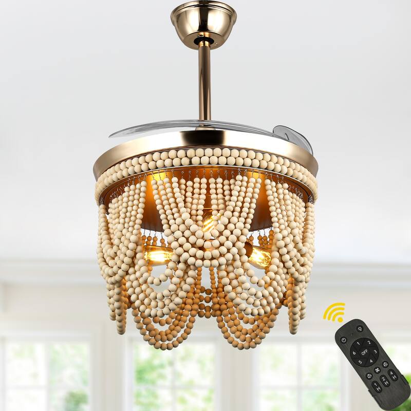 Bella Depot 42" Bohemian Retractable Ceiling Fan with Remote and Light 6-speed Reversible DC Motor