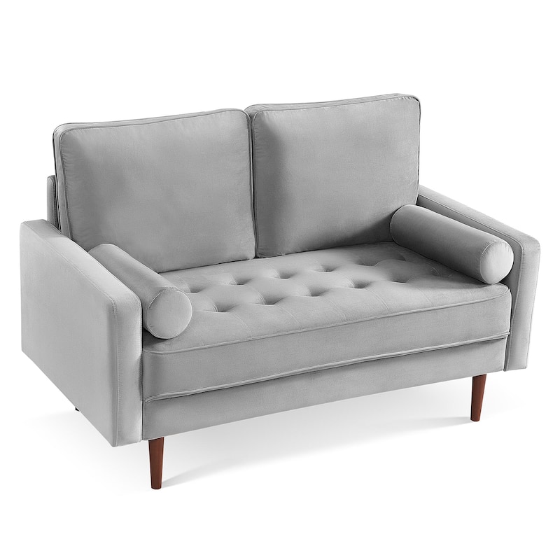 HomeRoots 57" Gray And Dark Brown Velvet Loveseat and Toss Pillows - 57.00 in. x 37.00 in. x 32.00 in.