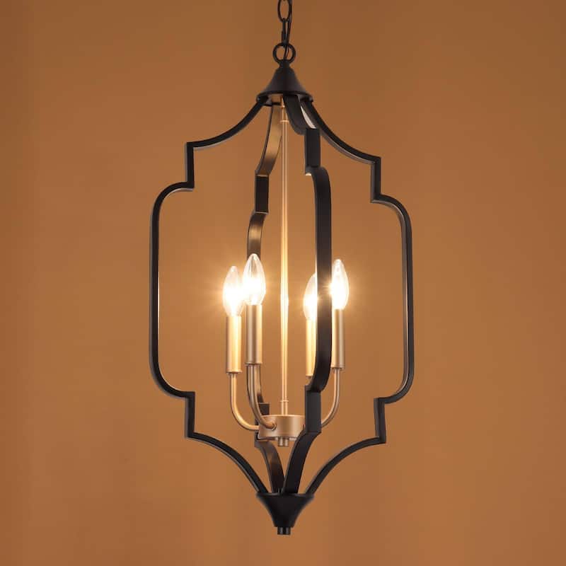 Modern Glam 4-Light Black Gold Chandelier Geometric Pendant Lights for Dining Room - 15" D x 27" H