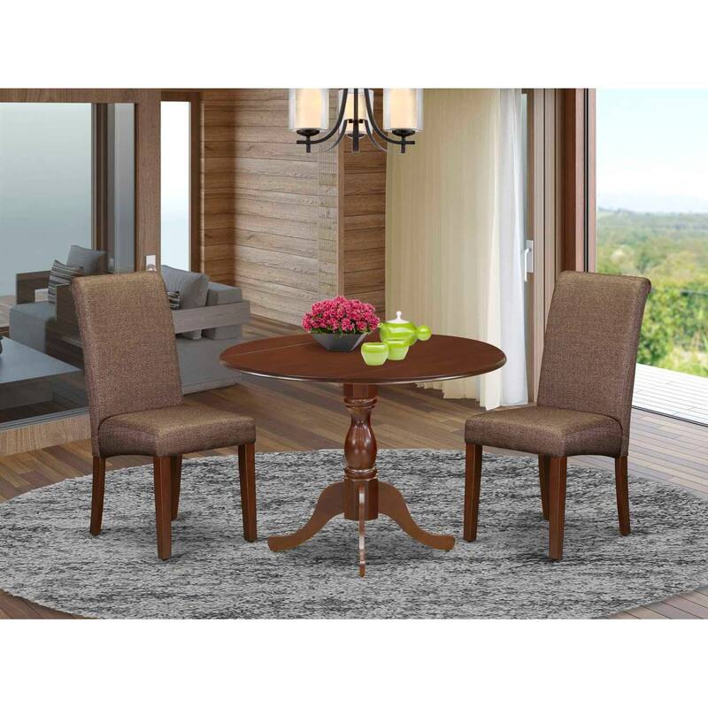 3-Piece Mahogany Finish Solid Wood Top - Upholstered Dining Room Set (Seats-4)