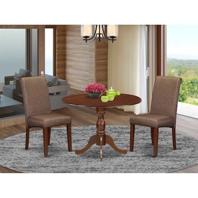 3-Piece Mahogany Finish Solid Wood Top - Upholstered Dining Room Set (Seats-4)
