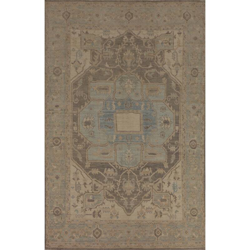 Vegetable Dye Grey Oushak Turkish Area Rug Hand-Knotted Wool Carpet - 6'0"x 8'9"