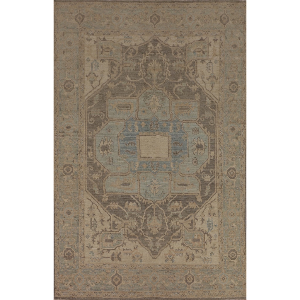 Vegetable Dye Grey Oushak Turkish Area Rug Hand-Knotted Wool Carpet - 6'0"x 8'9"