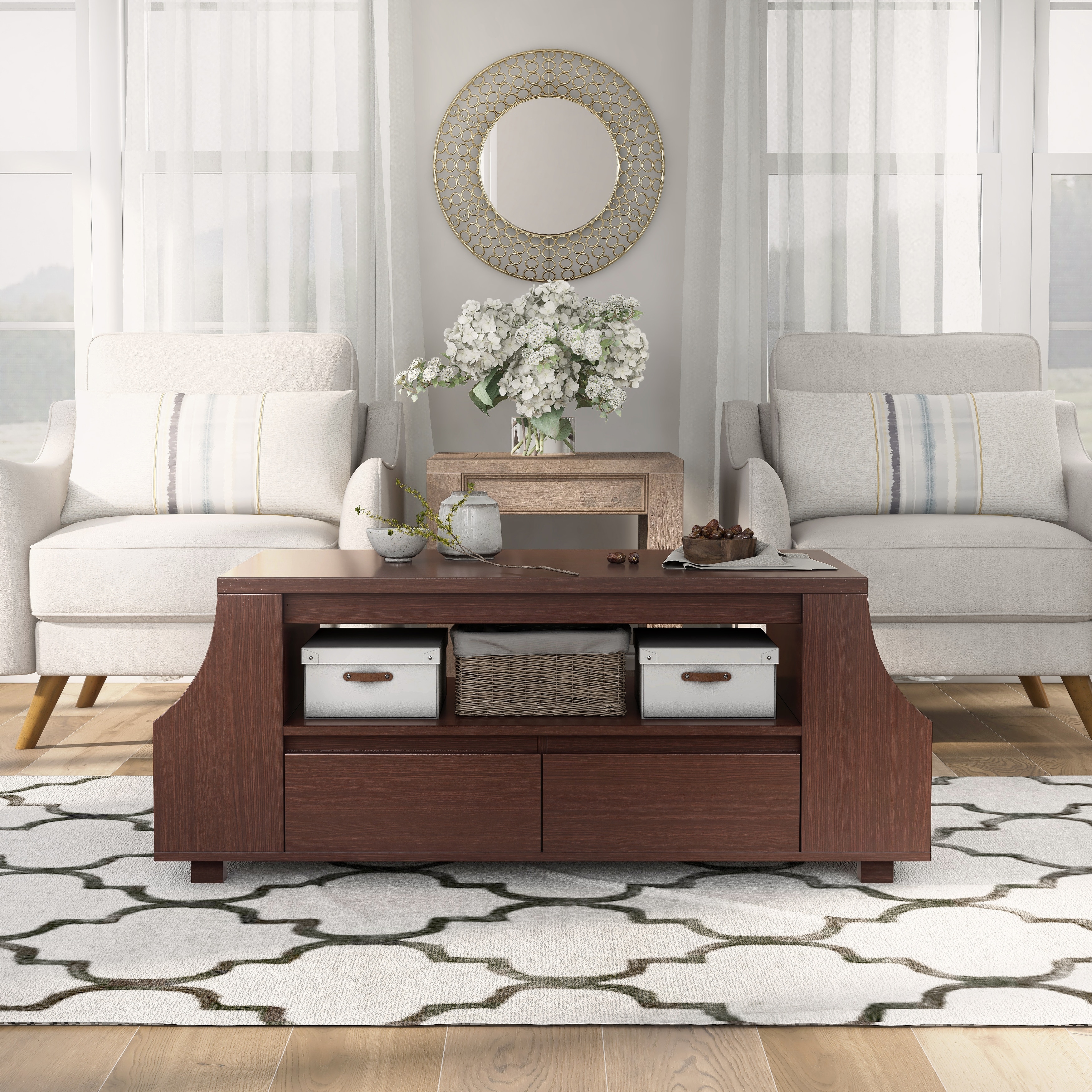 Furniture of America Basa Modern Walnut 47-inch 1-Shelf Coffee Table