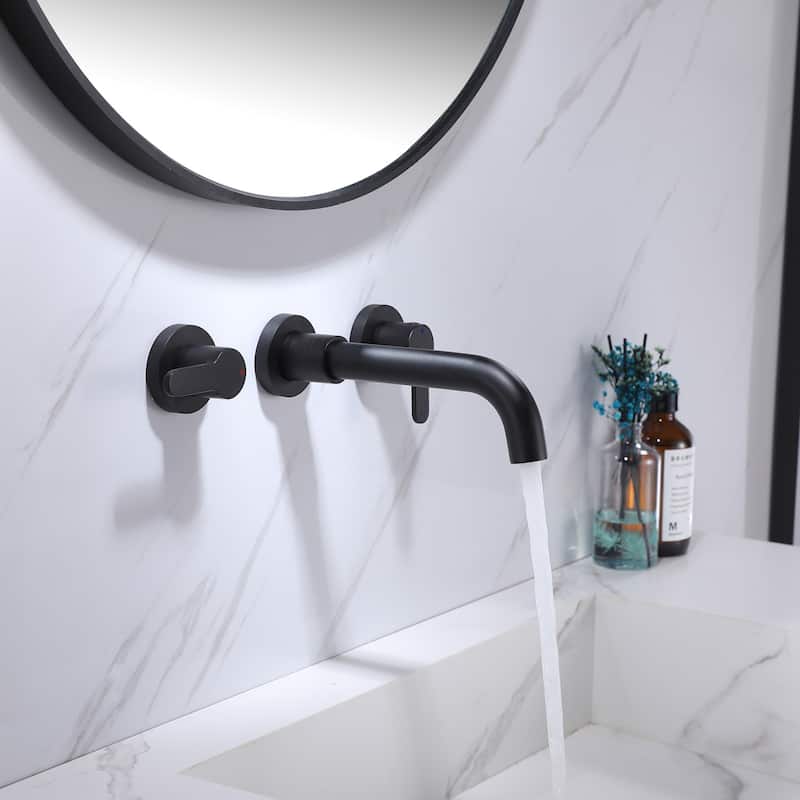 Modland Wall Mounted 2-Handle Bathroom Faucet, Water-Saving, Ceramic Valve & Matte Black