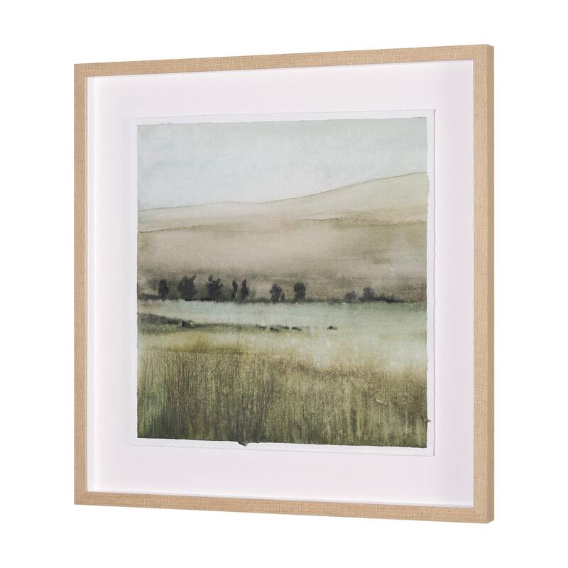 Rolling Fields I Hand Embellished Brown Framed Watercolor Art Print on Paper Mounted with Backing