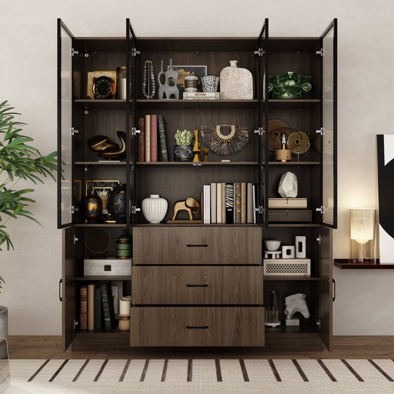 LED-Lit Wood Grain Cabinet - Configurable Storage for Home or Office