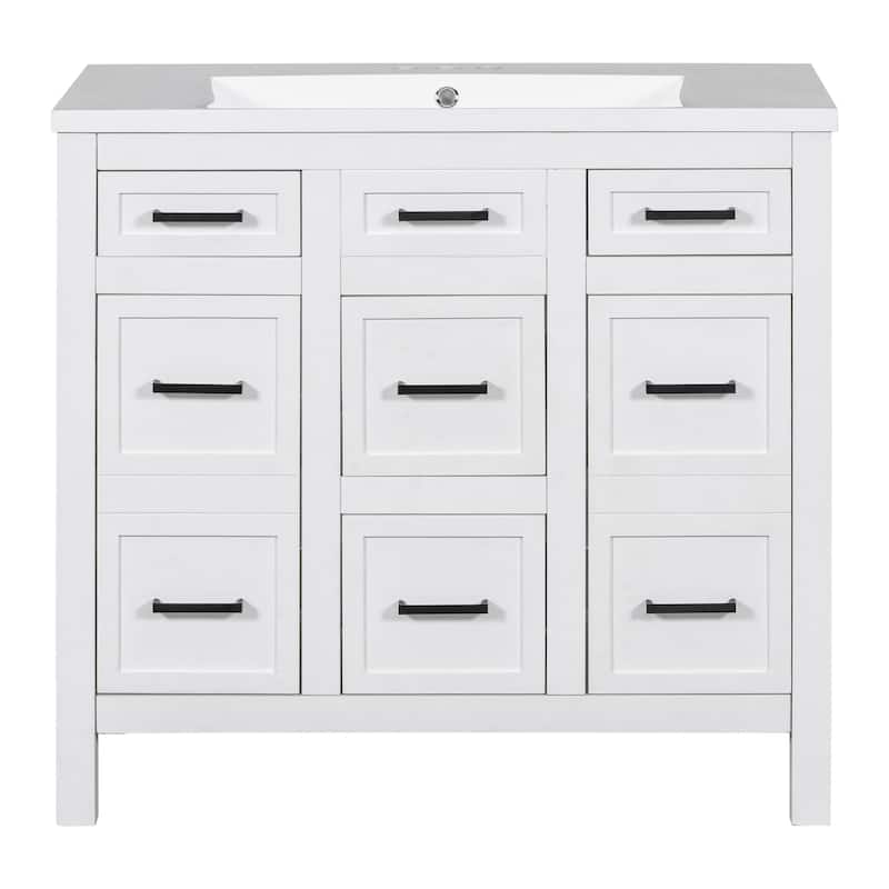 36 inch Freestanding Bathroom Vanity Set in White with Integrated Resin Sink