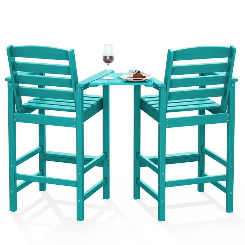 HDPE 2-Piece High Bar Stool Set with Umbrella-Compatible Connecting Panel