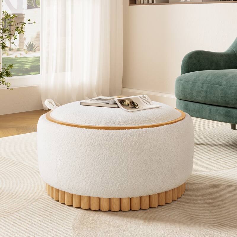 Modern Round Tufted Ottoman - Beige
