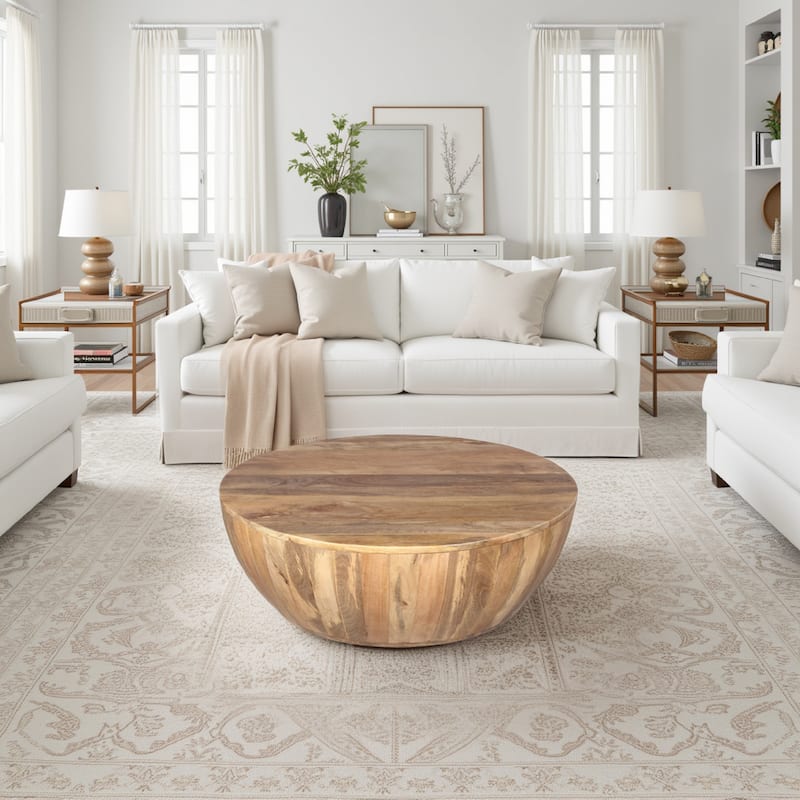Arthur Mango Wood Coffee Table In Round Shape, Dark Brown