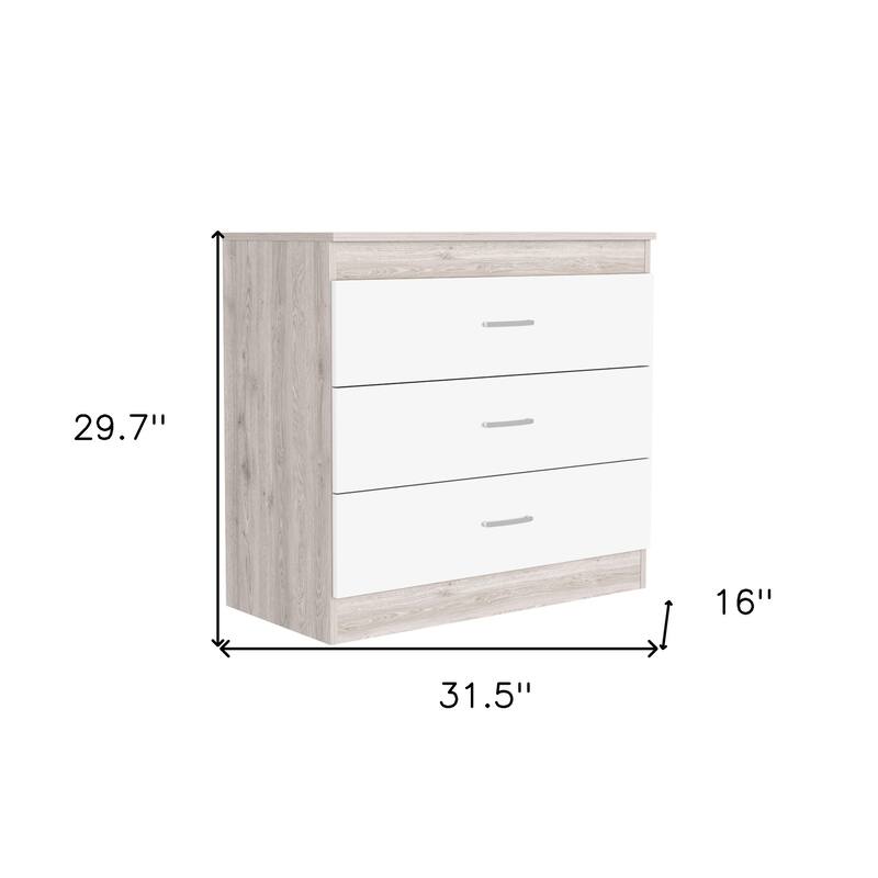 HomeRoots 32" White and Gray Three Drawer Dresser