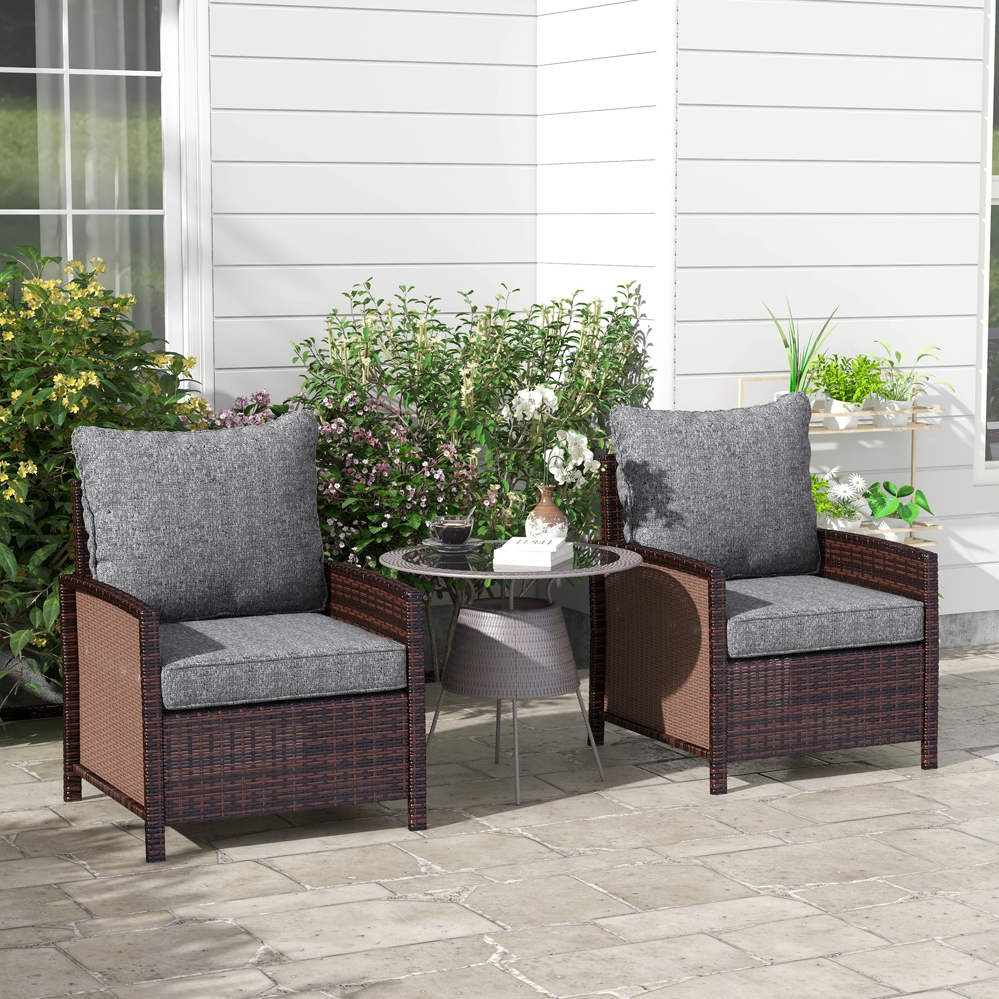 Outsunny 4-Piece Patio Chair Cushion and Back Pillow Set, Seat Replacement Patio, Cushions Set for Outdoor Garden Furniture