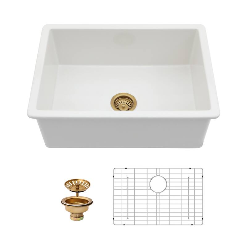 27x19x10 Undermount Single Bowl Fireclay Kitchen Sink Dual Mount White Porcelain Rectangular Deep Single Bowl Sink Basin