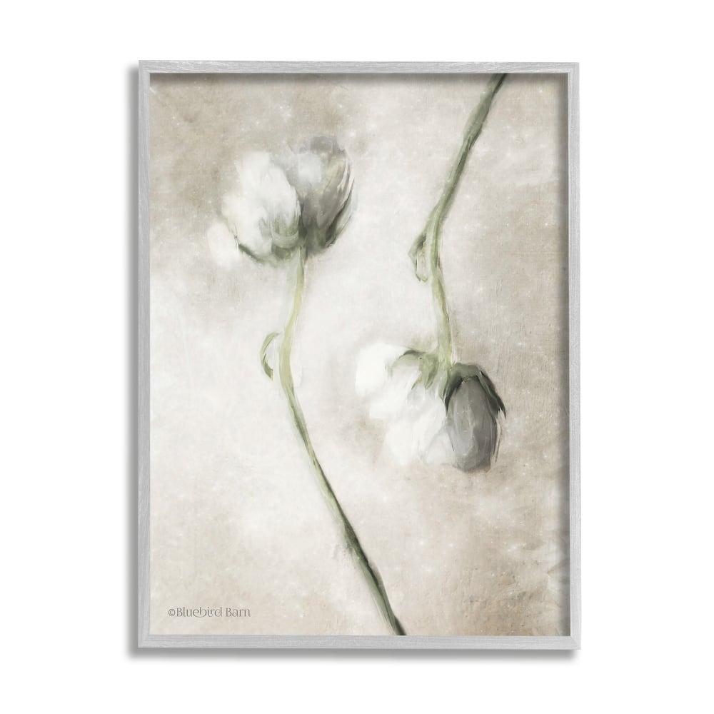 Stupell White Floral Stems Botanical Vintage Rose Blossom Painting Framed Wall Art,Design by Bluebird Barn - Green