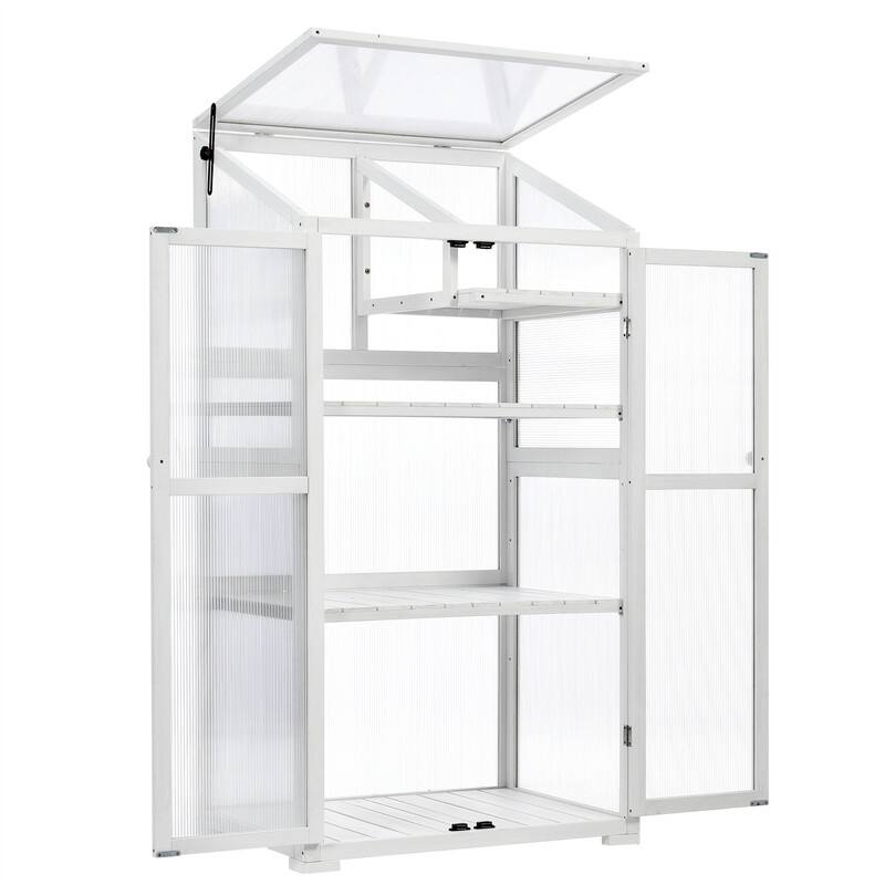 62inch Height Wood Large Greenhouse Balcony Portable Cold Frame with Wheels and Adjustable Shelves