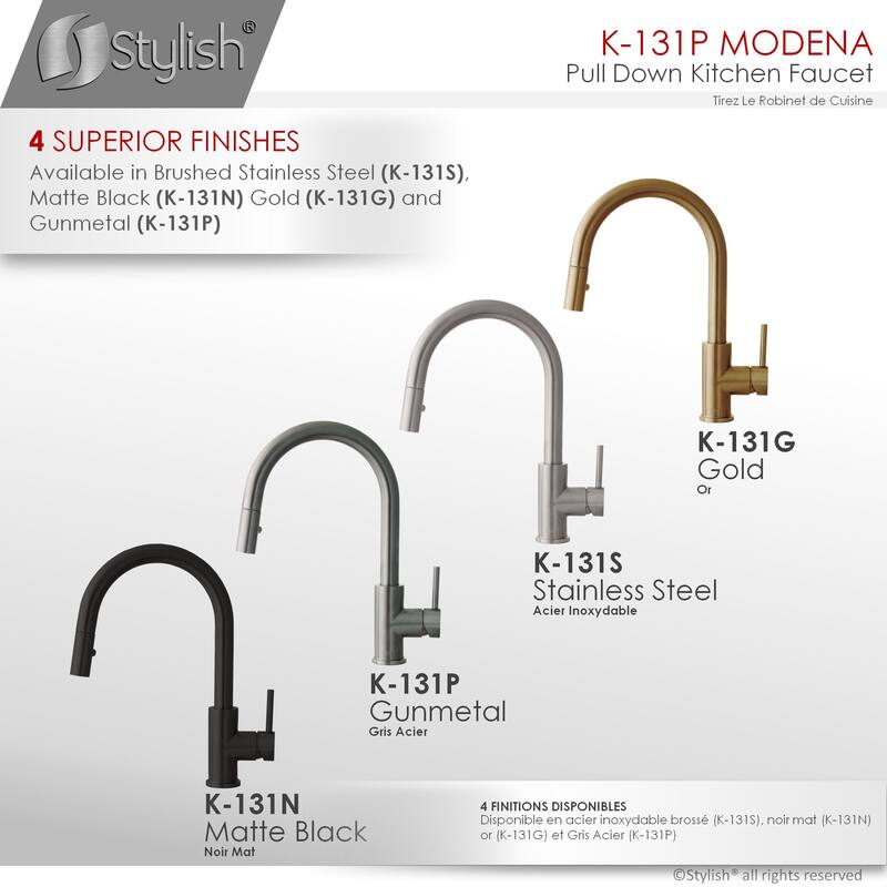 STYLISH Kitchen Sink Faucet Single Handle Pull Down Dual Mode in Stainless Steel - Faucet Height: 14 1/8" | Spout Height: 6 3/4"