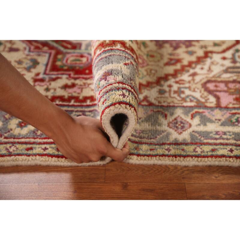 Geometric Beige Heriz-Serapi Foyer Rug Hand-Knotted Wool Carpet - 3'0" x 5'1"