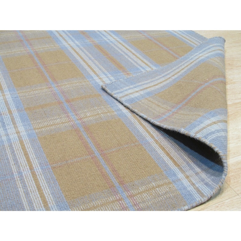 Gold Hand-Knoted Wool Transitional Florida Rug, 10' x 14', Elegant Wool, Durable Flatweave Design - N/A