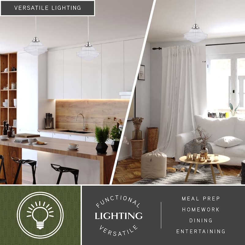 Huntley 1 Light Satin Nickel Farmhouse Schoolhouse Pendant Clear Glass - 12-in W x 14.75-in H x 12-in D