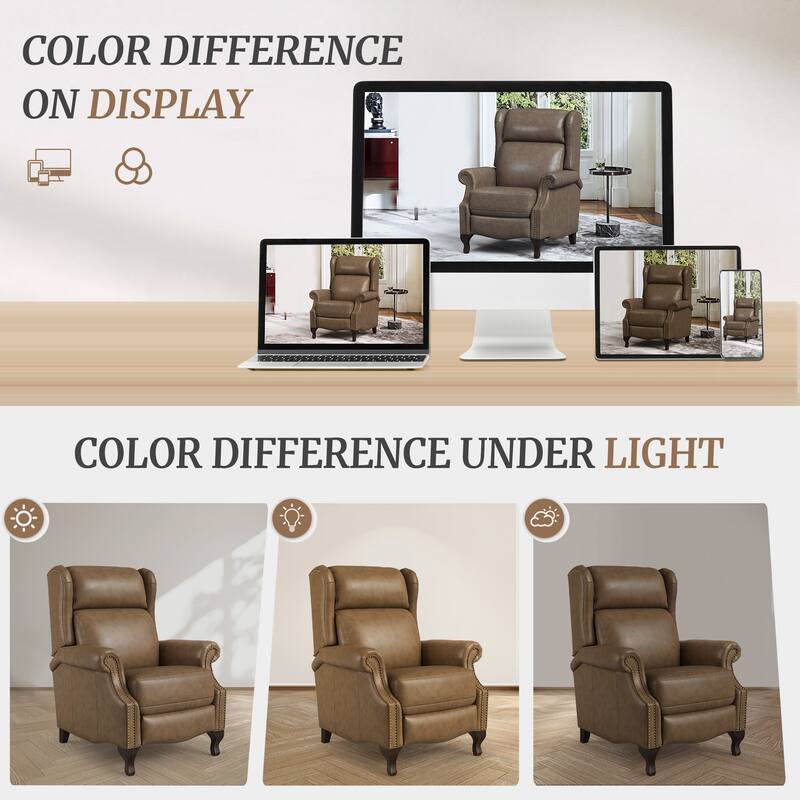 29.5-Inch Modern Recliner Chair,Genuine Leather Recliner With Comfortable Arms And Single Chair For Living Room,Beige/Blue/Brown