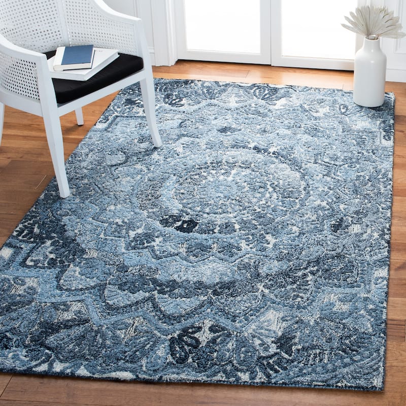 SAFAVIEH Handmade Marquee Genta Modern Medallion Wool Rug - 4' x 6' - Blue/Grey - Rectangle