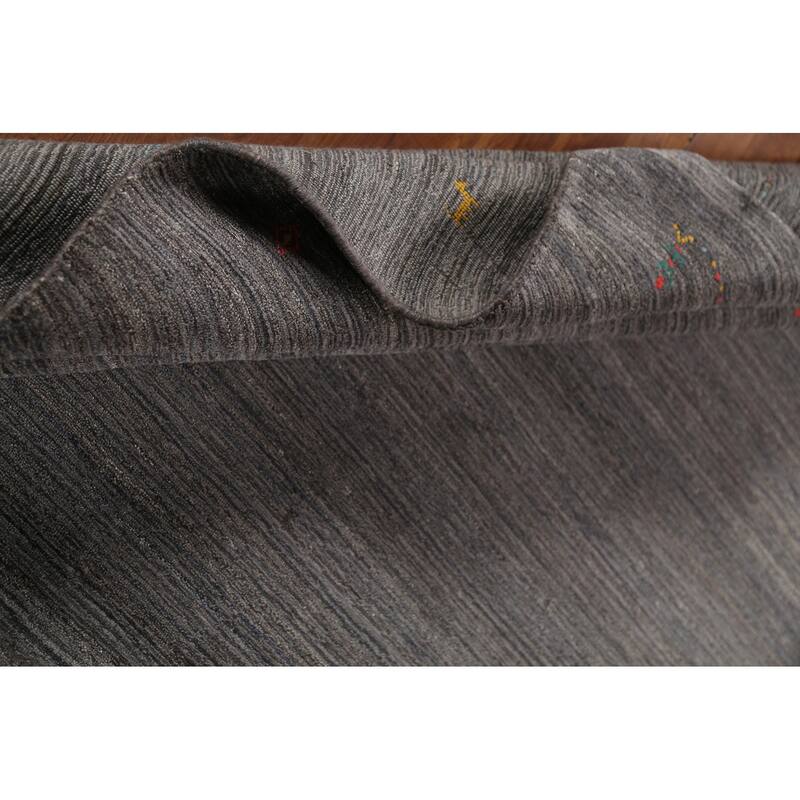Gray Striped Gabbeh Indian Area Rug Handmade Wool Carpet - 7'10"x 9'7"