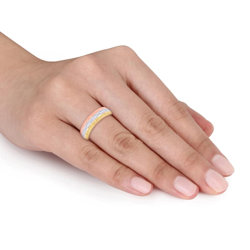 Miadora 6mm Textured Wedding Band 3-Tone 10k Yellow White & Rose Gold