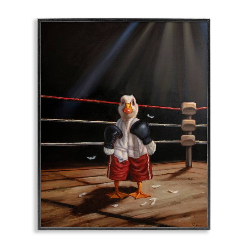 Stupell Duck in Boxing Ring Framed Giclee Art Design By Lucia Heffernan - 24 x 30 - Black