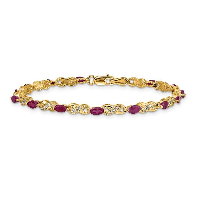 Curata 3mm 14k Diamond and Ruby Bracelet