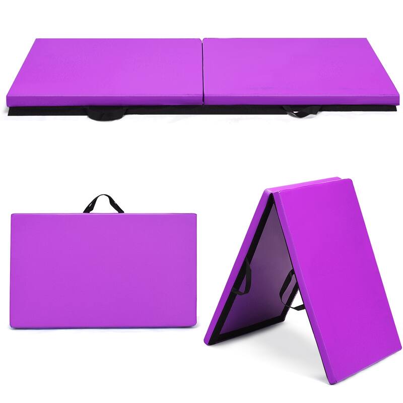 Costway 6''x 2''Gymnastics Yoga Mat Thick Two Folding Panel Gym Purple - Purple