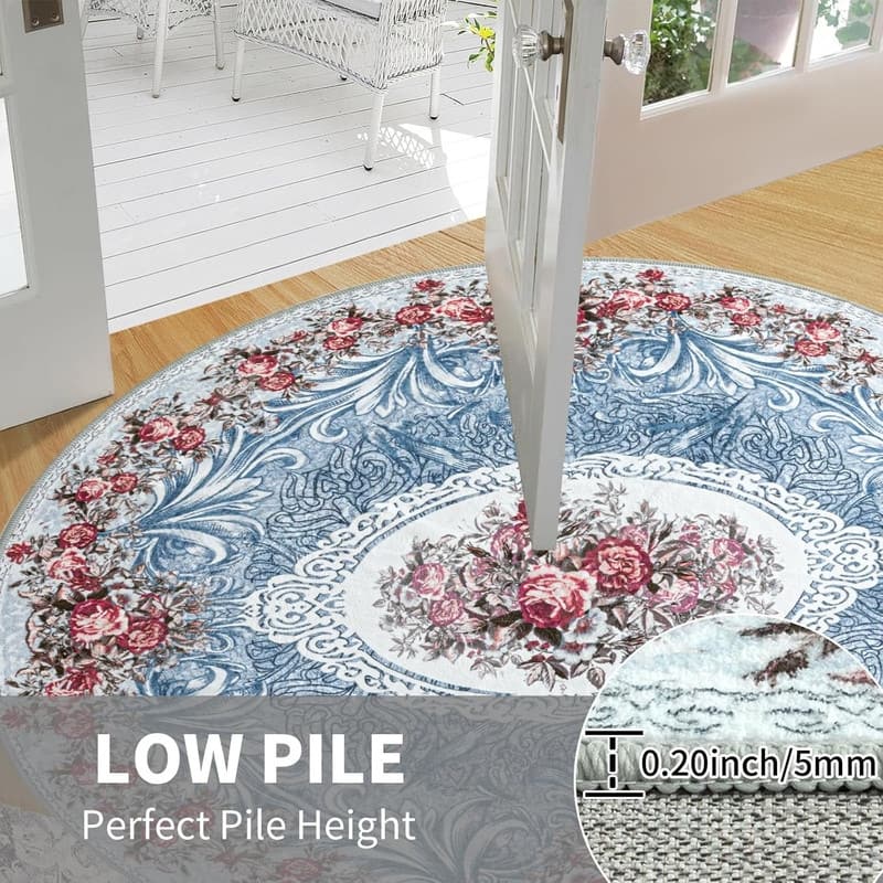 Round Rug 5ft Area Washable Boho Neutral Circle Rugs - 5' (Round)