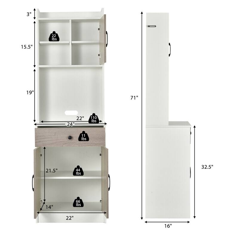 Gymax 3-Door 71'' Kitchen Buffet Pantry Storage Cabinet w/Hutch - See Details